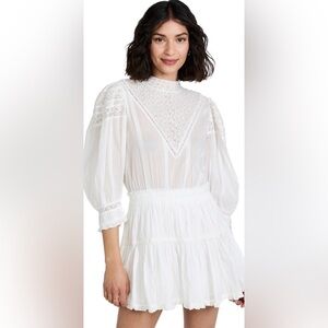LOVESHACKFANCY Viola Crochet-trimmed Cotton-voile Mini Dress In Antique White
